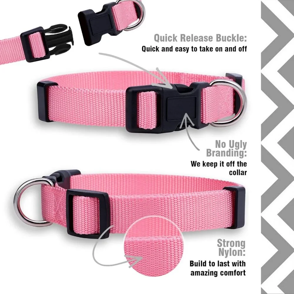 NWT Native Pup Basic Nylon Dog Collar, Adjustable for Small Dogs or Puppies Pink